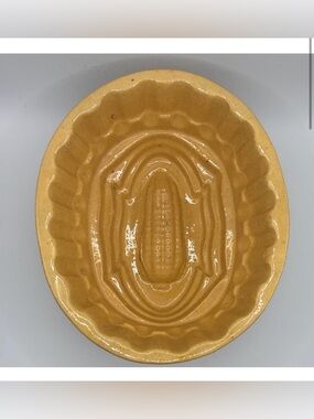 Antique Yellowware Pottery Corn Design Pudding Food Mold Farmhouse Butter Mold